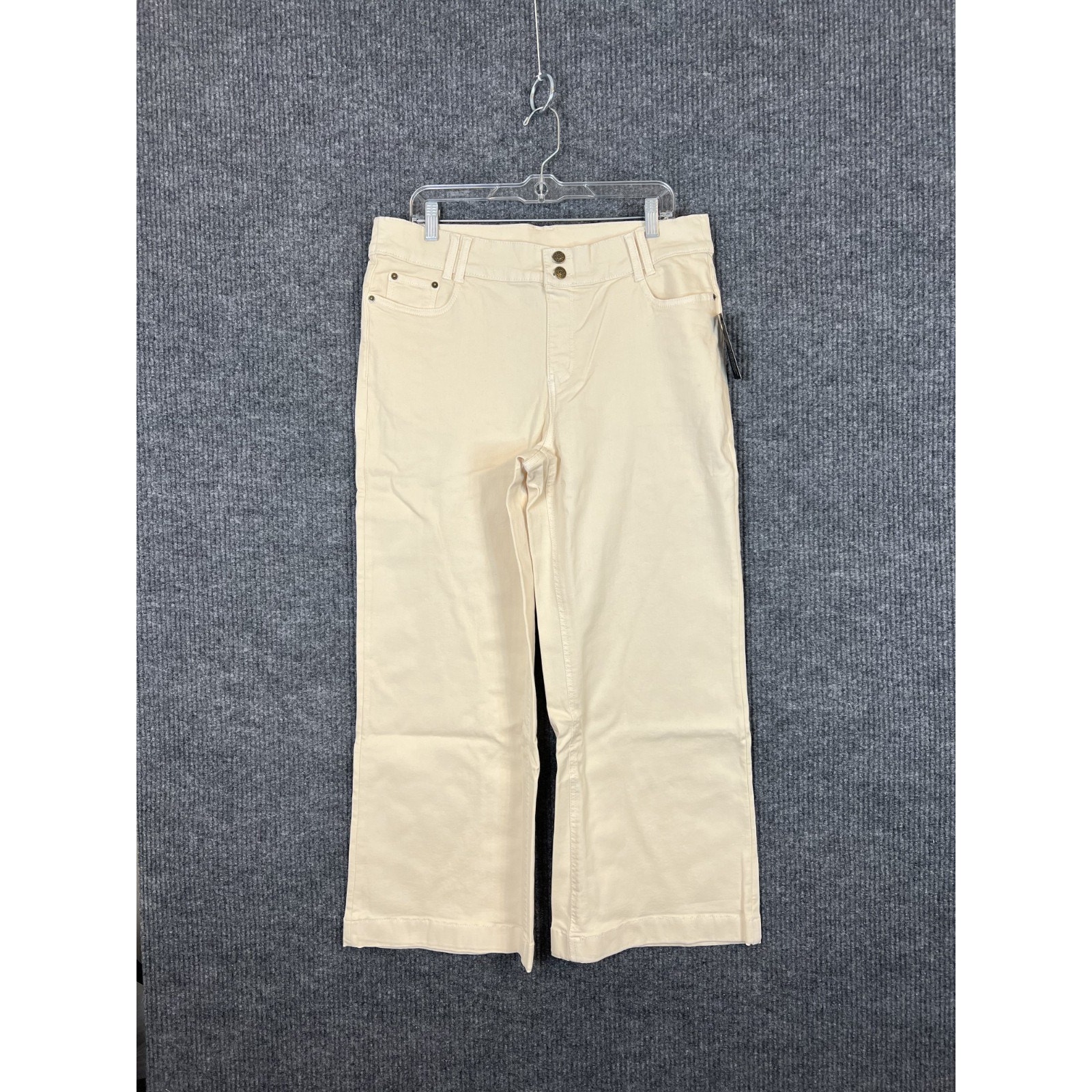 Denim & Co. Womens Pants 16p Cream Color Easy Stretch Wide Leg Ankle Stretch